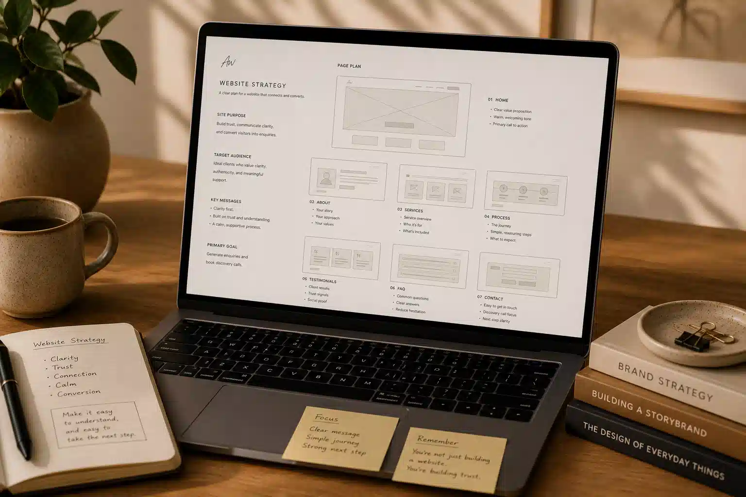 An independent therapist website and its supporting strategy being reviewed together.