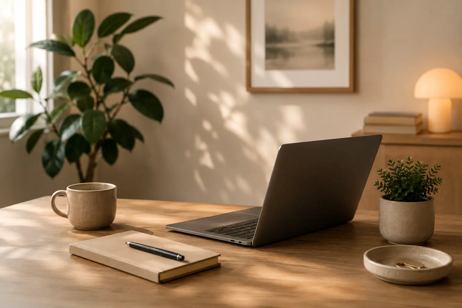 Calm desk setup for a website conversation