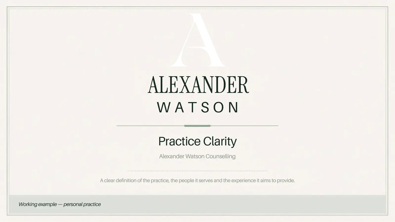 Cover of the Alexander Watson Counselling Practice Clarity document